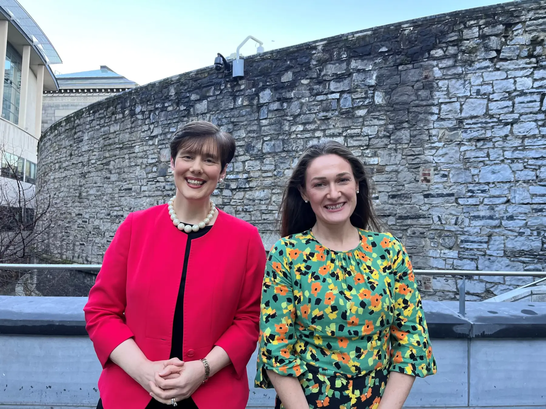 Minister for Education Norma Foley standing to the left of Senator Erin McGreehan.