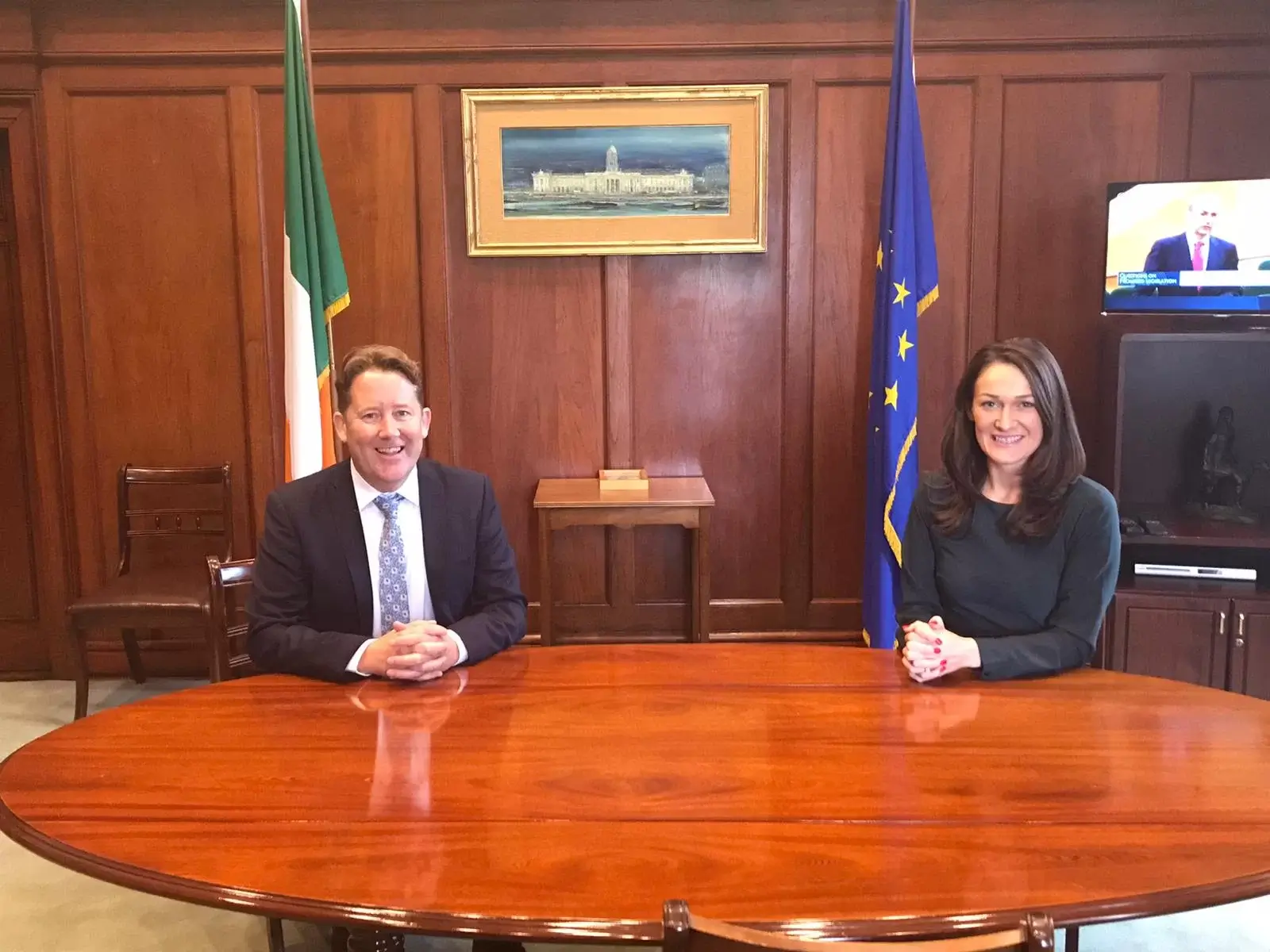 Minister Darragh OBrien with Senator Erin McGreehan in the Department of Housing